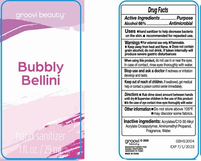 Image Description (Groovi Beauty Bubbly Bellini Hand Sanitizer 29 mL 62vv)